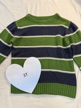 Place - Green and Navy Striped Crewneck Sweater